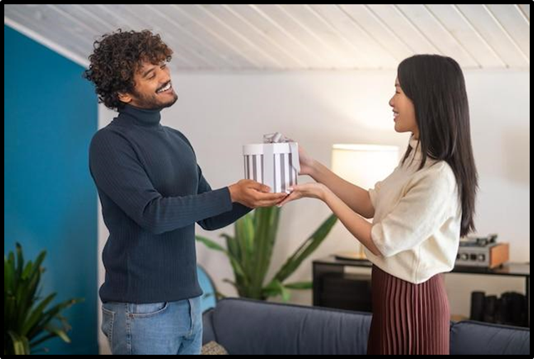 Client giving a gift to an employee.